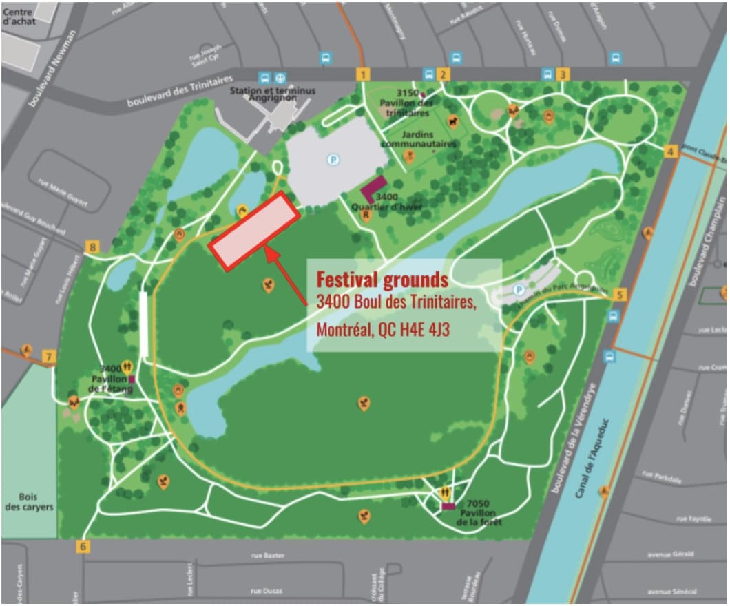 Parc Angrignon festival grounds map showing venue layout